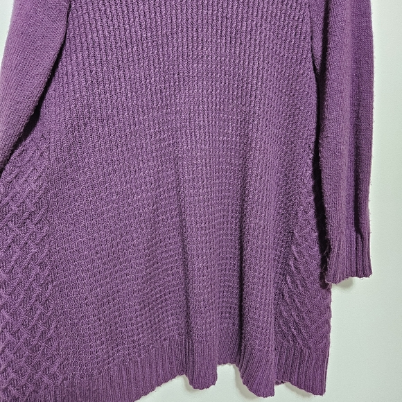 Chico's Cable Knit Womens Sweater Cardigan Duster Warm Cozy Cotton Bl. Purple L - Picture 8 of 11